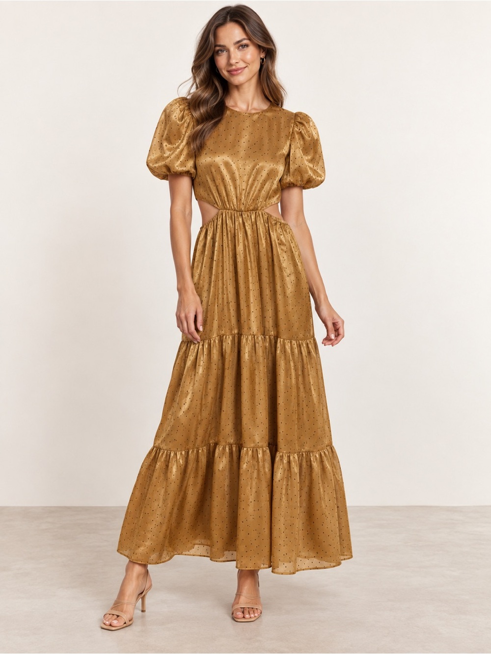 WAYF Gold Polka Dot Cutout Maxi Dress